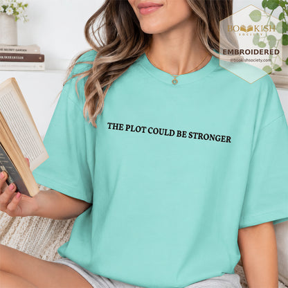 Embroidered The Plot Could Be Stronger Comfort Color® T-shirt Book Lover Gift Chalky Mint
