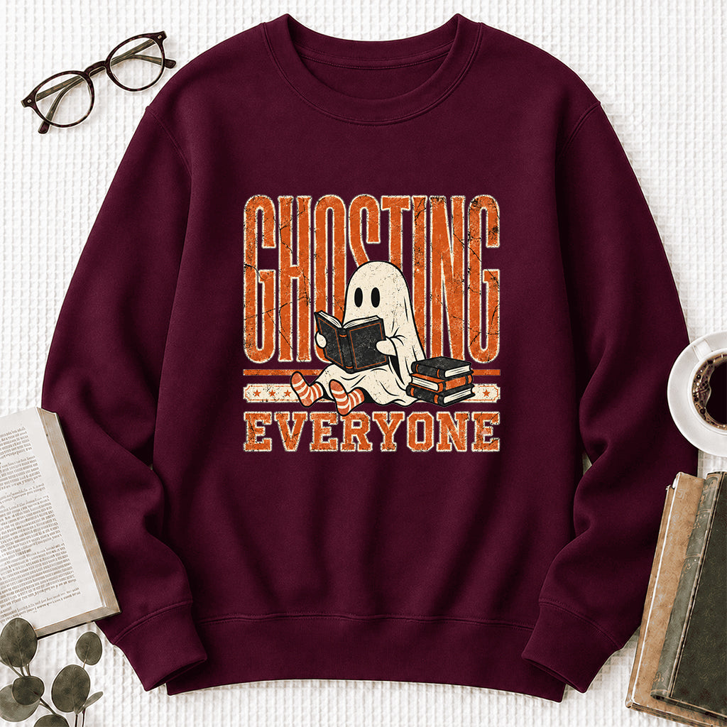 Ghosting Everyone Printed Sweatshirt | Halloween Book Lover Gift Maroon