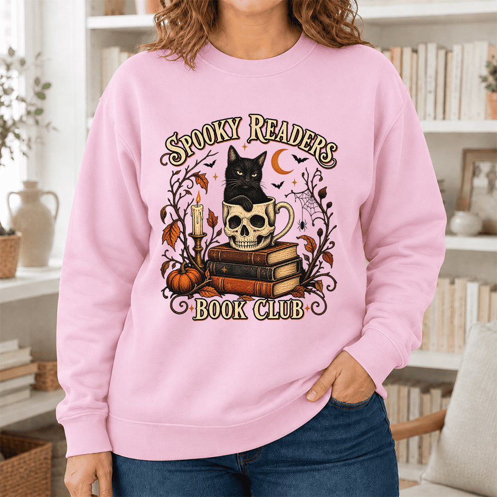 Spooky Reader Book Club Crewneck Sweatshirt | Halloween Book Lover Gift Light Pink