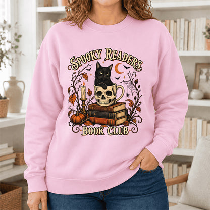Spooky Reader Book Club Crewneck Sweatshirt | Halloween Book Lover Gift Light Pink
