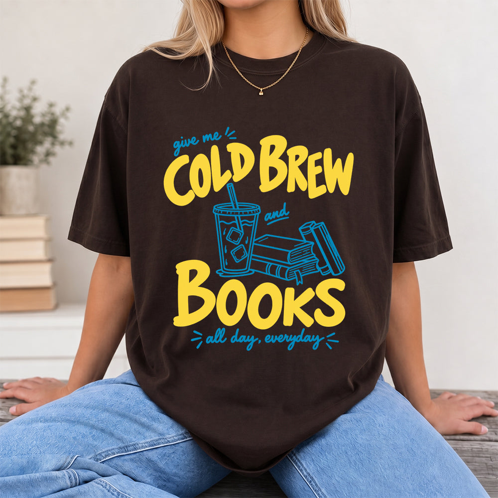 Give Me Cold Brew And Books Softstyle T-Shirt | Book Lover Gift Dark Chocolate
