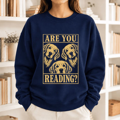 Are You Reading Golden Retriever Softstyle Sweatshirt | Dog Mom Reader Gift Navy