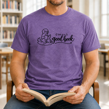 Lost In A Good Book Cotton T-Shirt | Dog & Book Lover Gift Heather Purple