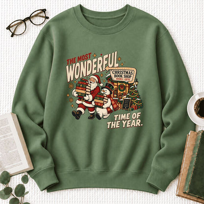 The Most Wonderful Time Softstyle Sweatshirt | Christmas Reader Gift Military Green