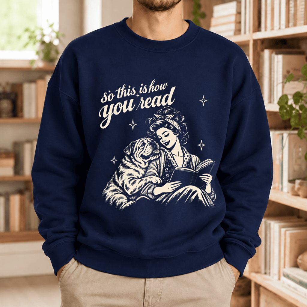 How You Read English Bulldog Softstyle Sweatshirt | Cozy Dog Mom Reader Gift Navy