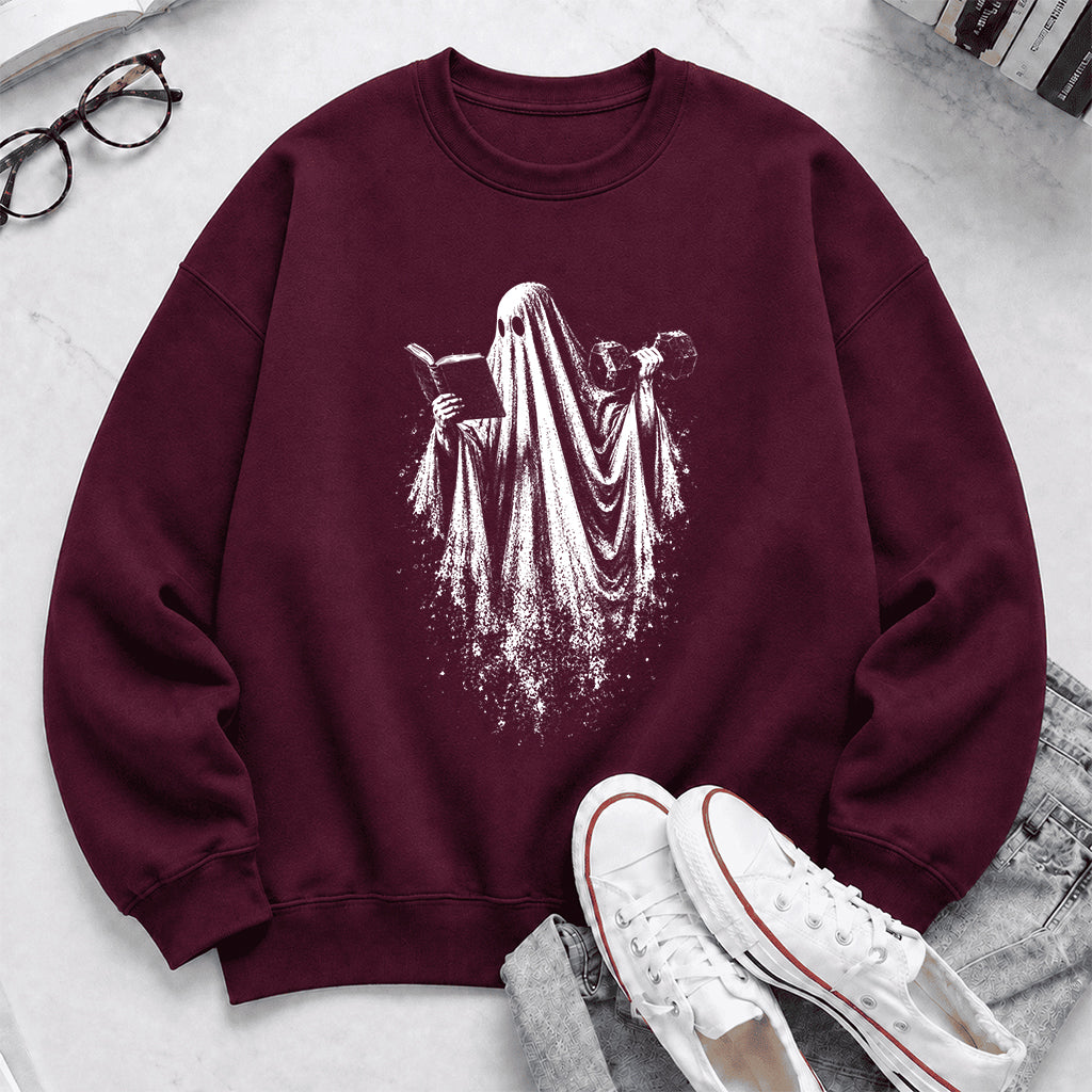 Reading Gym Ghost Printed Sweatshirt | Halloween Book Lover Gift Maroon