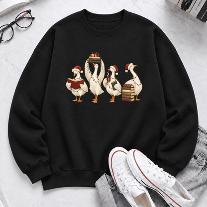 Christmas Reading Ducks Softstyle Sweatshirt | Christmas Book Lover Gift Black