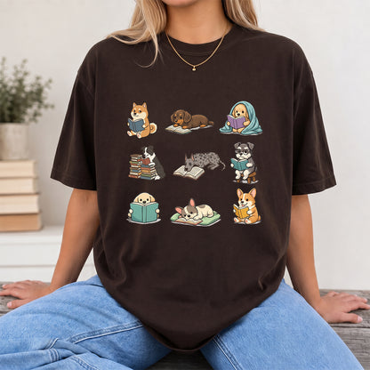 Funny Dogs Reading Softstyle T-Shirt | Book Lover Gift Dark Chocolate