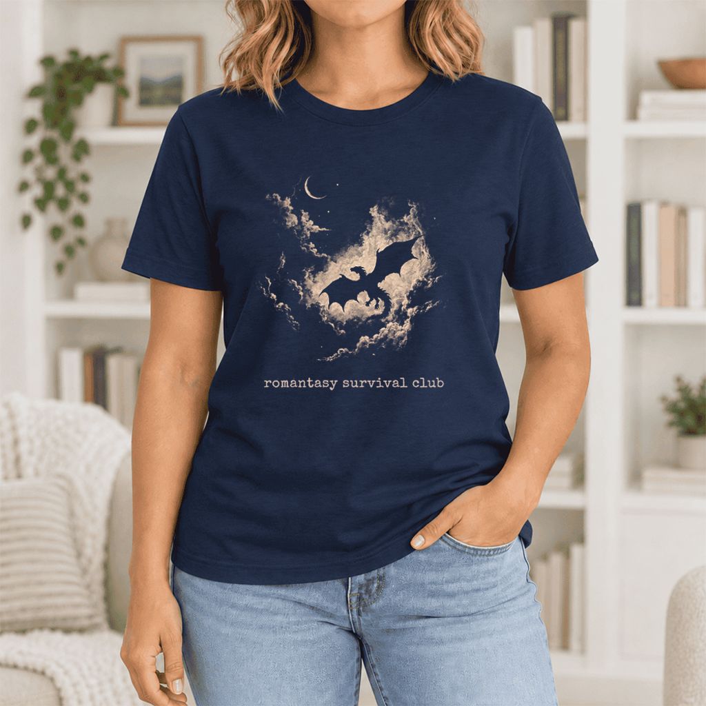 Romantasy Survival Club Ultra-Soft Cotton T-Shirt | Fantasy Book Lover Gift Navy