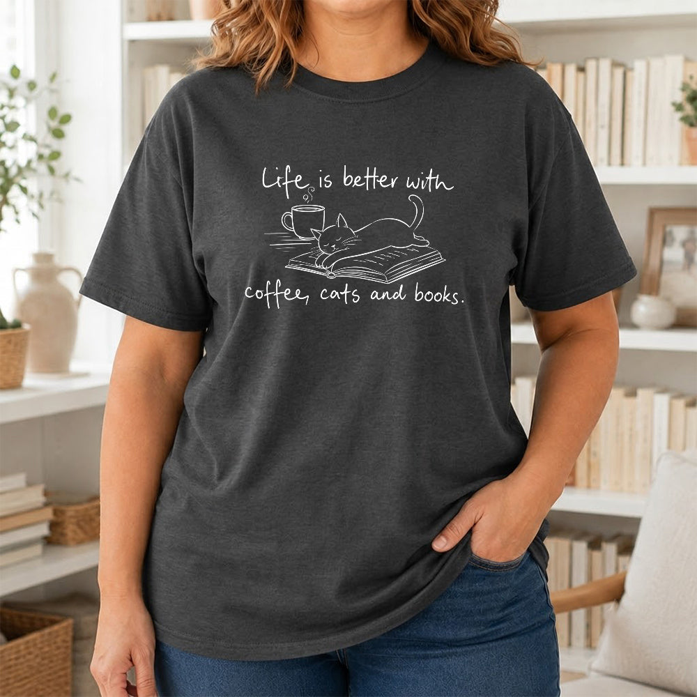 Funny Cats and Books Design Softstyle T-Shirt | Book Lover Gift Dark Heather