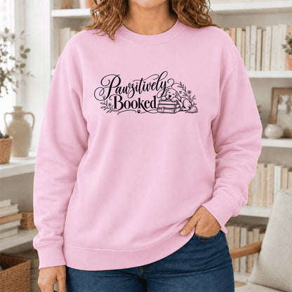 Pawsitively Booked Crewneck Sweatshirt | Dog Lover & Reader Gift Light Pink