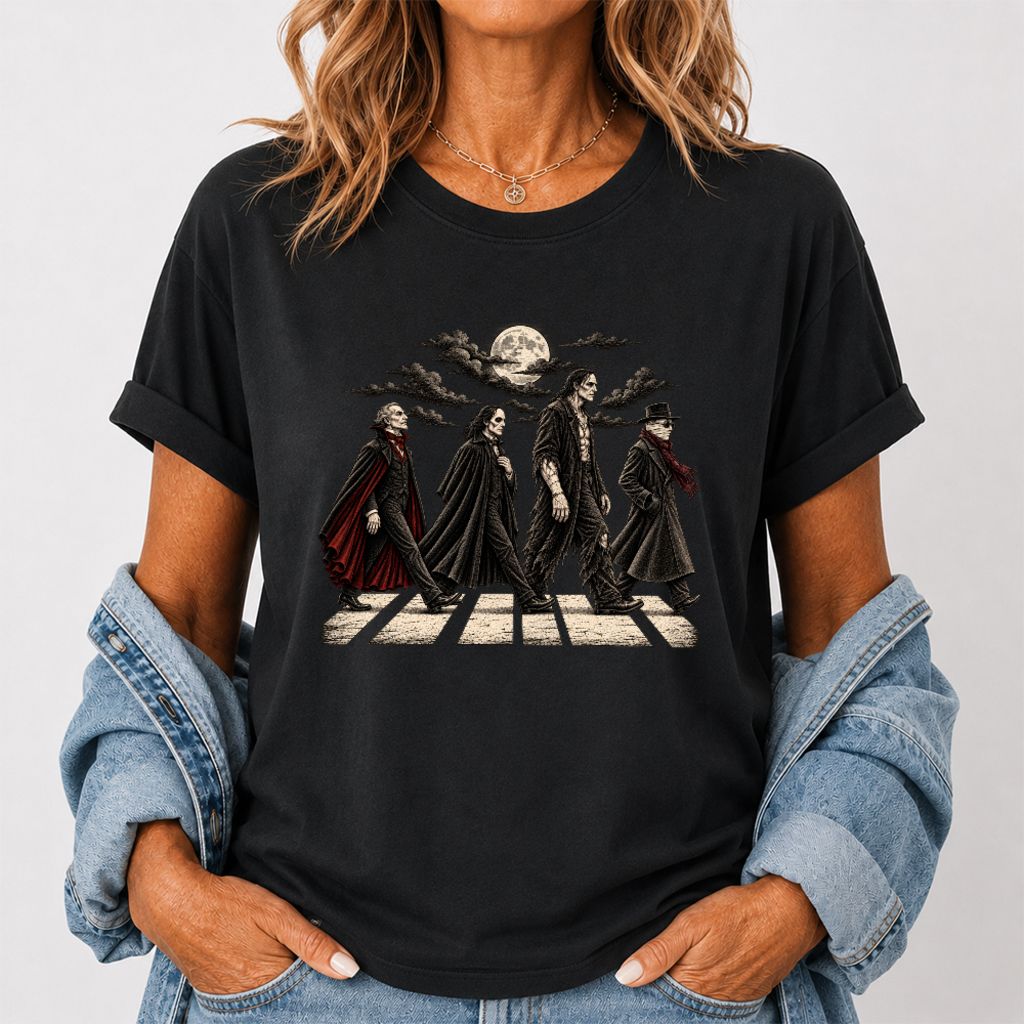 Monsters Road Printed T-Shirt | Halloween Book Lover Gift Black