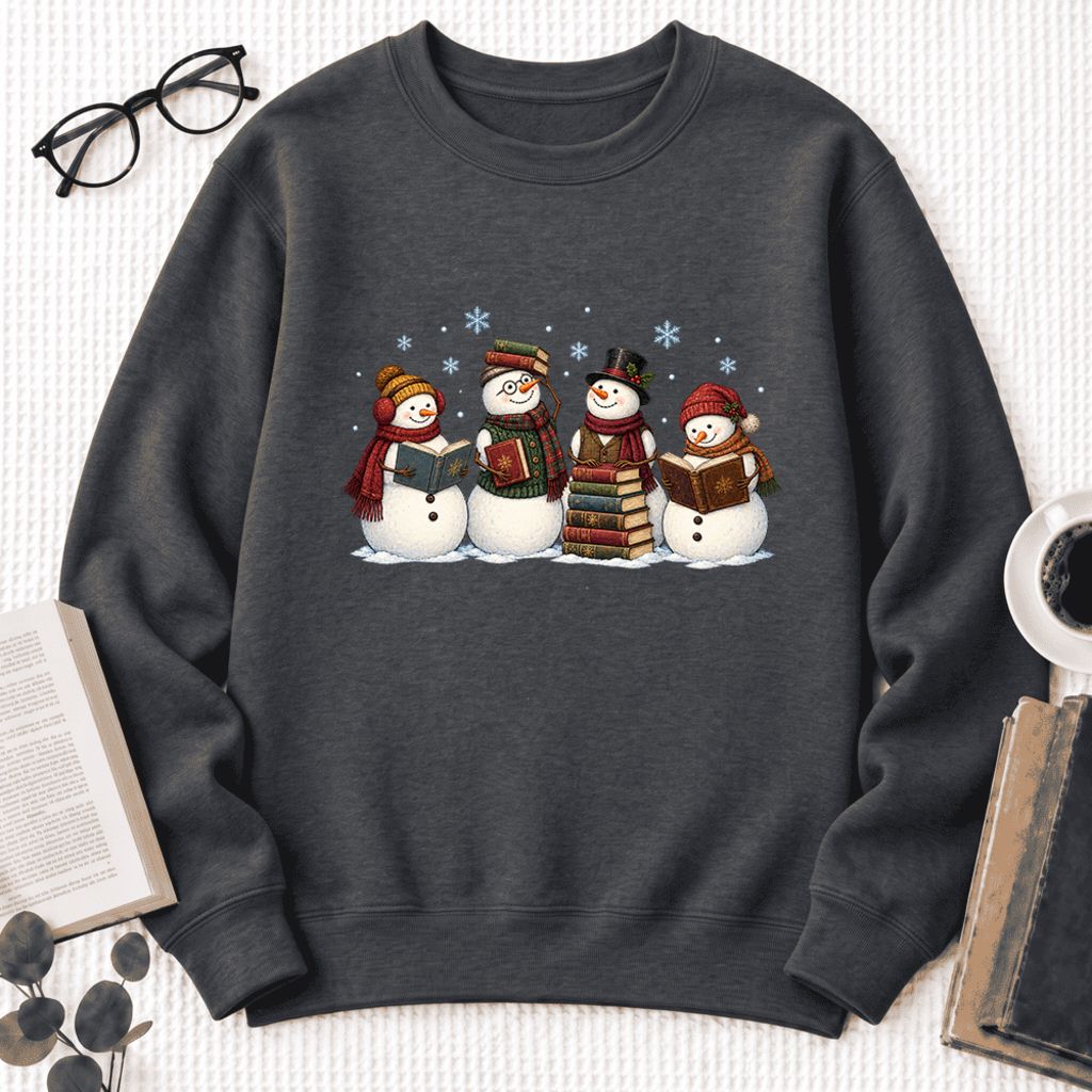 Bookish Snowman Club Softstyle Sweatshirt | Christmas Book Lover Gift Dark Heather