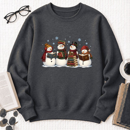 Bookish Snowman Club Softstyle Sweatshirt | Christmas Book Lover Gift Dark Heather