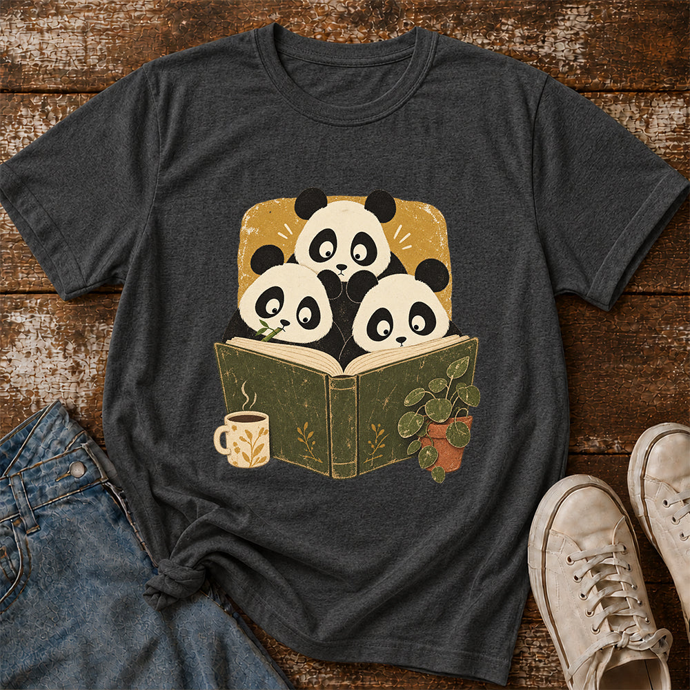 Minimal Japanese Pandas Reading Softstyle T-Shirt | Book Lover Gift Dark Heather