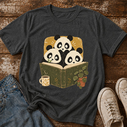 Minimal Japanese Pandas Reading Softstyle T-Shirt | Book Lover Gift Dark Heather