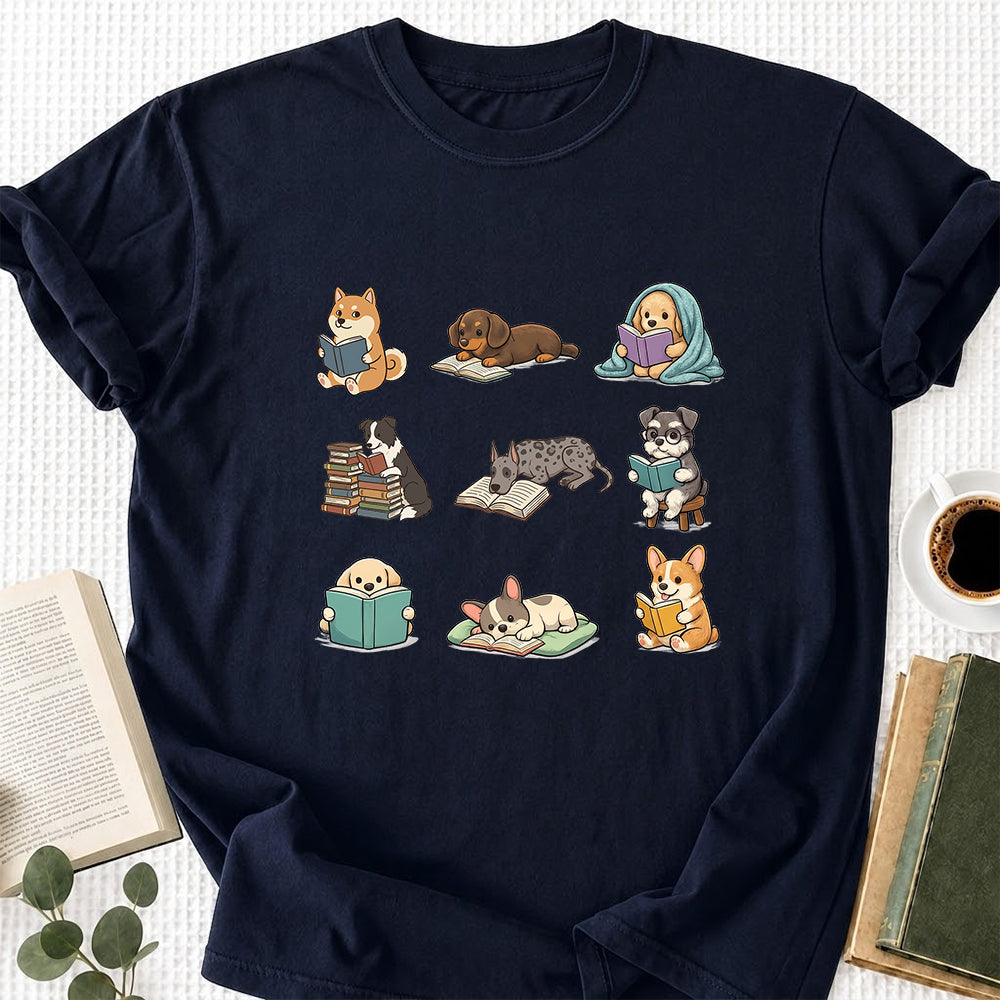 Funny Dogs Reading Softstyle T-Shirt | Book Lover Gift Navy