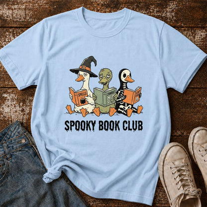 Spooky Book Club Printed T-Shirt | Halloween Book Lover Gift Light Blue
