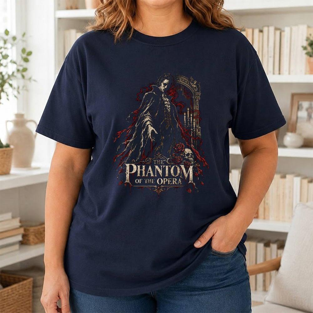 The Phantom Of The Opera Printed T-Shirt | Halloween Book Lover Gift Navy