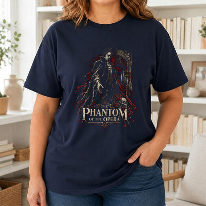 The Phantom Of The Opera Printed T-Shirt | Halloween Book Lover Gift Navy
