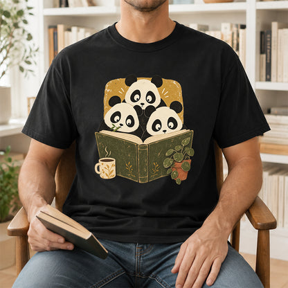 Minimal Japanese Pandas Reading Softstyle T-Shirt | Book Lover Gift Black
