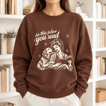 How You Read Golden Retriever Softstyle Sweatshirt | Dog Mom Reader Gift Cocoa