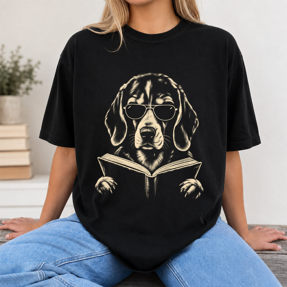Beagle Reading Book Softstyle T-Shirt | Book Lover Gift Black