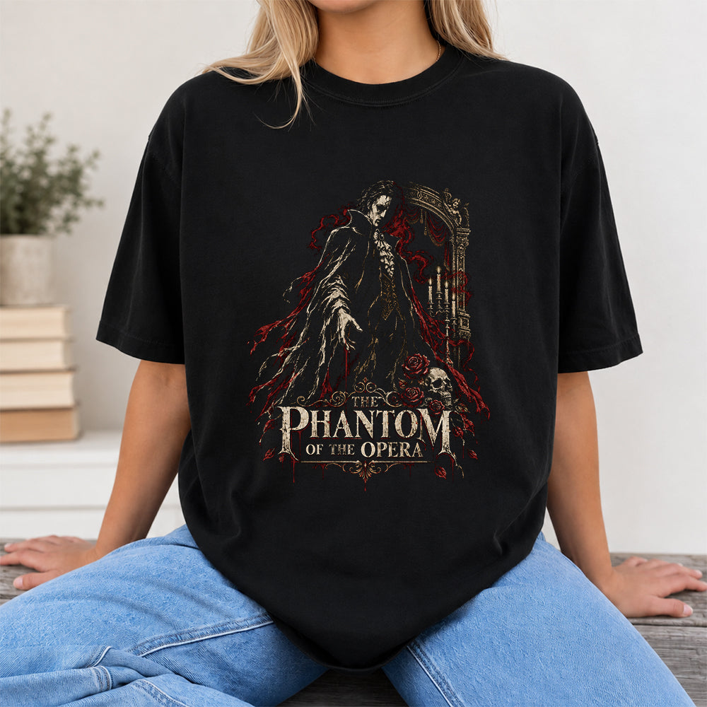 The Phantom Of The Opera Printed T-Shirt | Halloween Book Lover Gift Black
