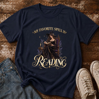 My Favorite Spell Is Reading Printed T-Shirt | Halloween Fantasy Book Lover Gift Navy
