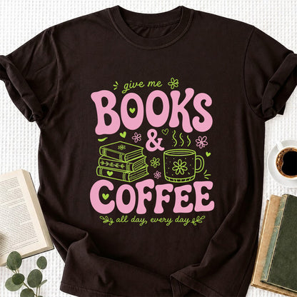 Books and Coffee Softstyle T-Shirt | Book Lover Gift Dark Chocolate
