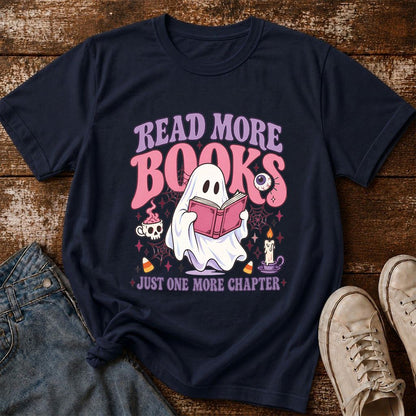 Read More Books Ghost Printed T-Shirt | Halloween Book Lover Gift Navy