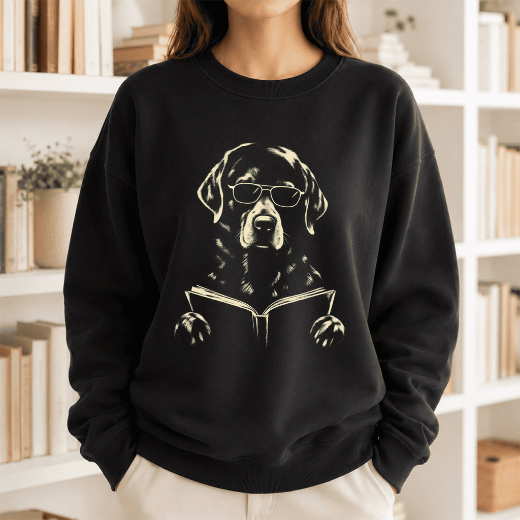 Labrador Retriever Reading Book Crewneck Sweatshirt | Reader Gift Black