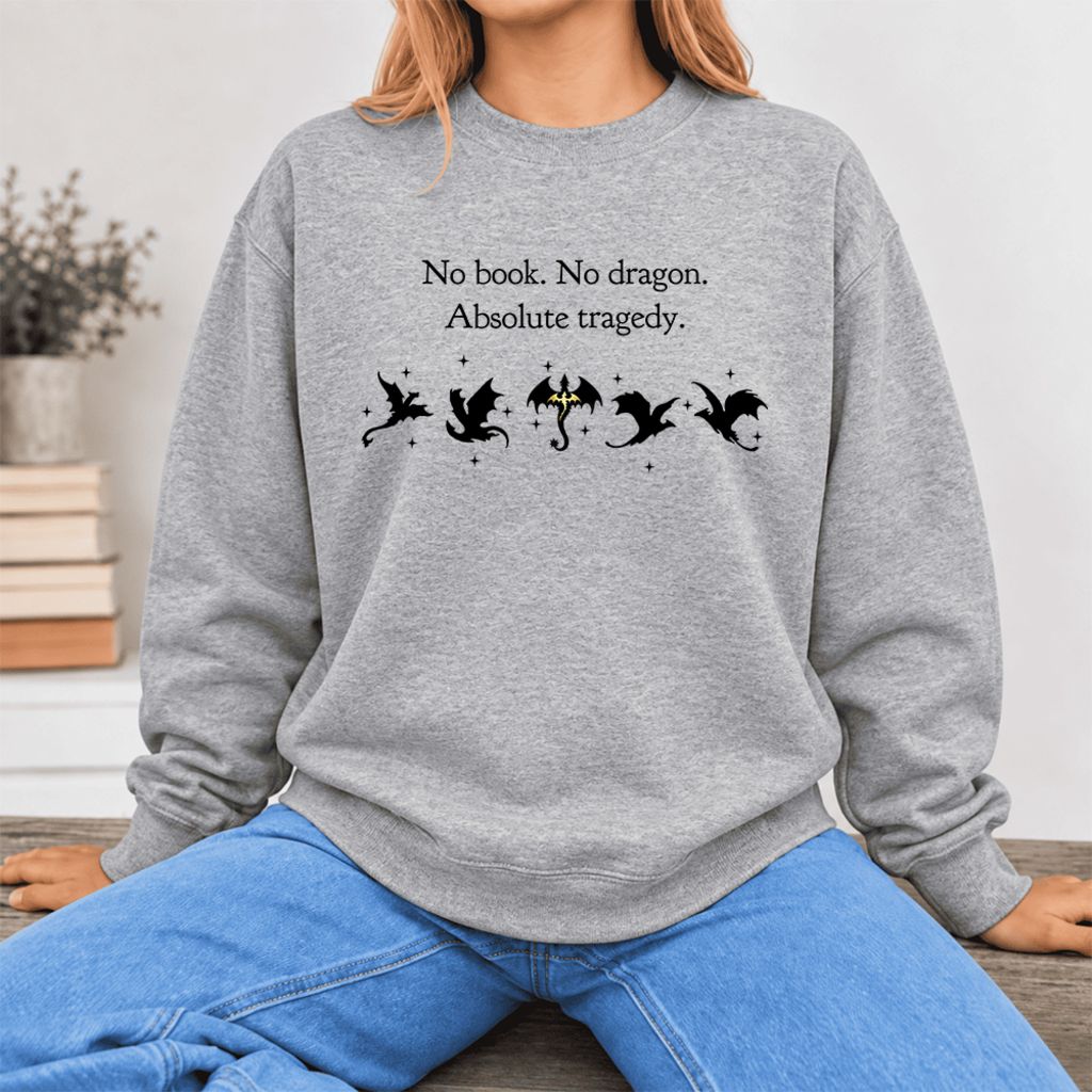 No Book, No Dragon Softstyle Sweatshirt | Fantasy Reader Gift Sport Grey