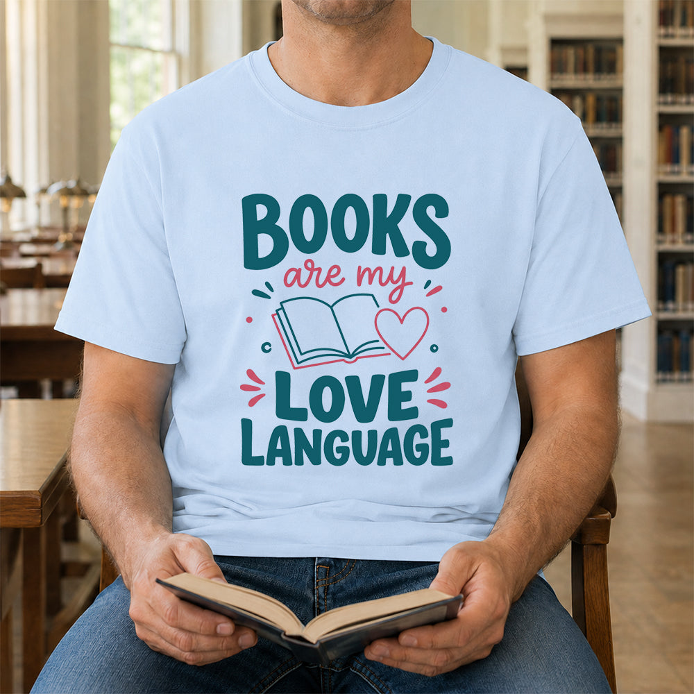 Books Are My Love Language Cotton T-Shirt | Reader Gift Light Blue