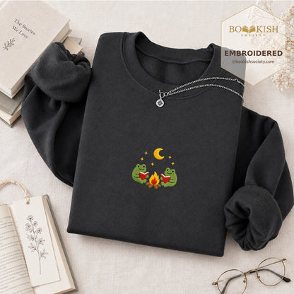 Frog Campfire Embroidered Sweatshirt | Reader Gift Dark Heather