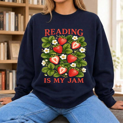 Reading Is My Jam Crewneck Sweatshirt | Reader Gift Navy