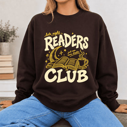 Late Night Readers Club Crewneck Sweatshirt | Reader Gift Dark Chocolate