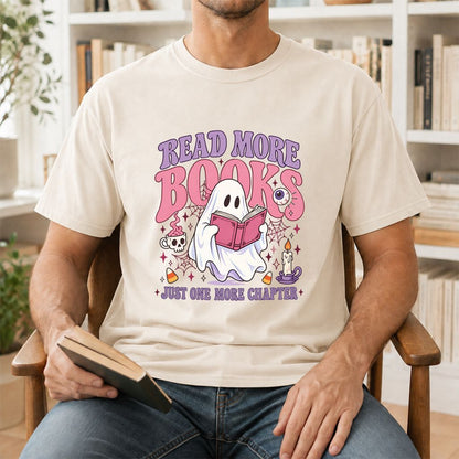 Read More Books Ghost Printed T-Shirt | Halloween Book Lover Gift Natural
