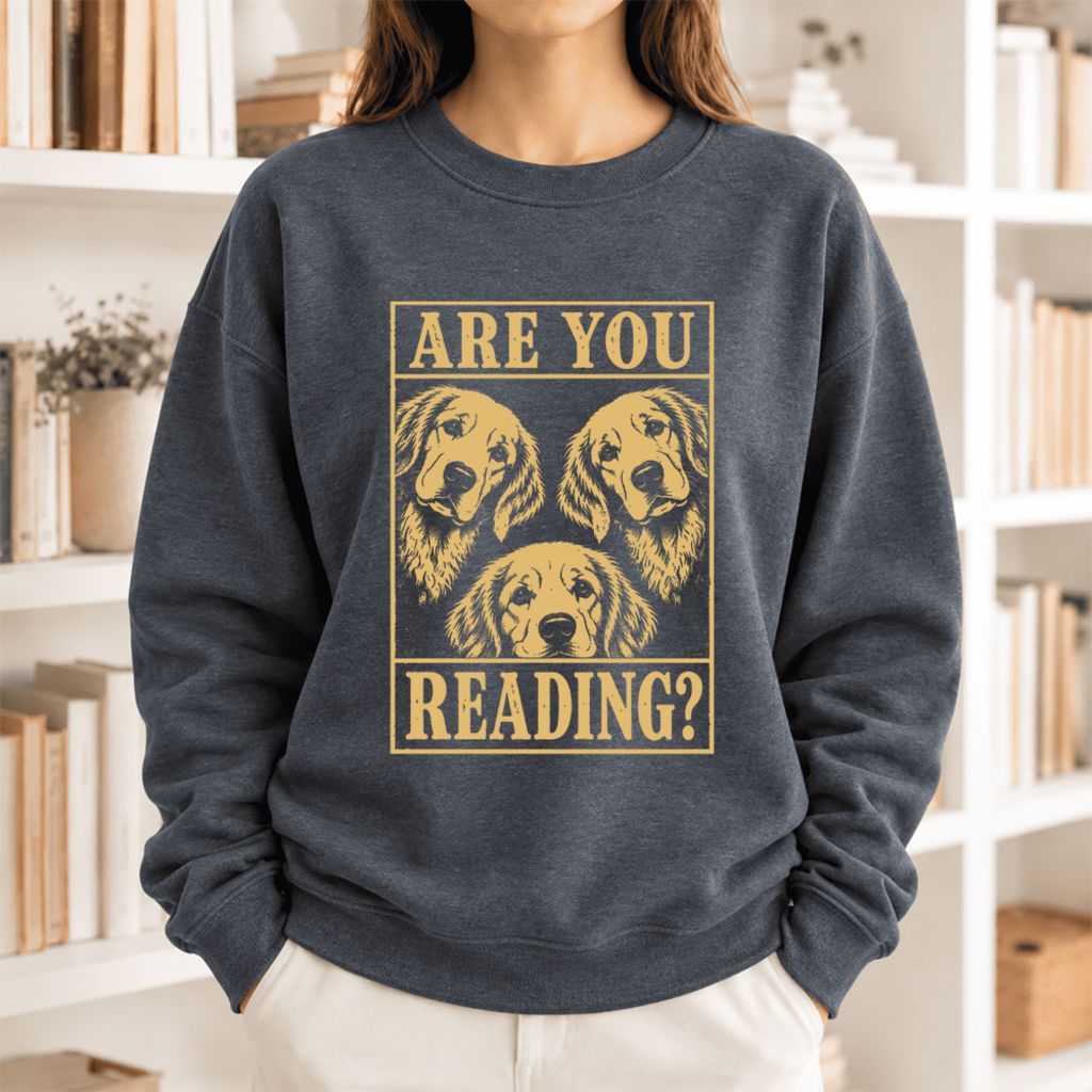 Are You Reading Golden Retriever Softstyle Sweatshirt | Dog Mom Reader Gift Dark Heather