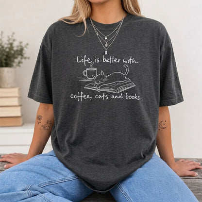 Funny Cats and Books Design Softstyle T-Shirt | Book Lover Gift Dark Heather