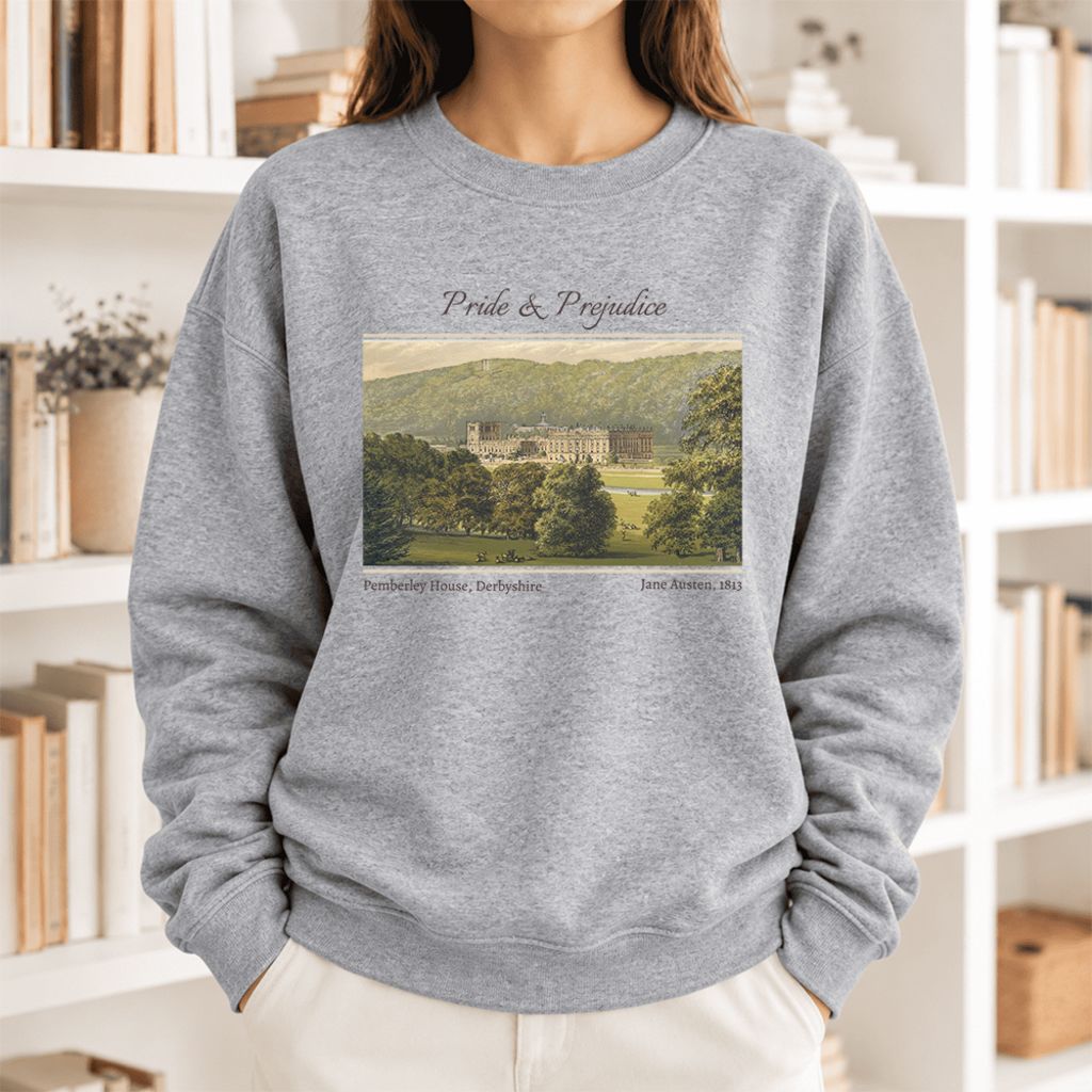 Pemberley House Pride And Prejudice Softstyle Sweatshirt | Classics Book Lover Gift Sport Grey
