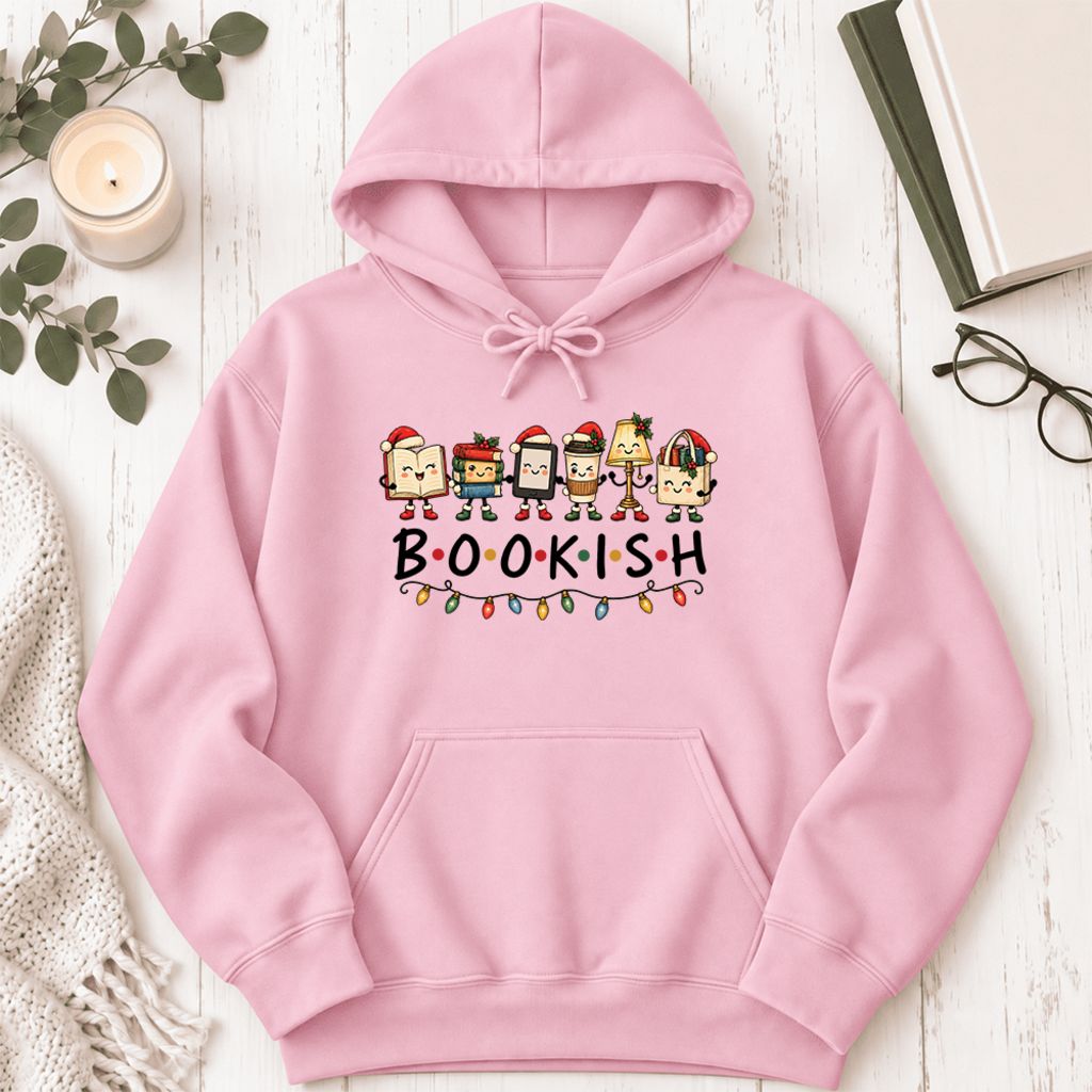 Christmas Bookish Things Softstyle Hoodie | Christmas Gift For Readers Light Pink