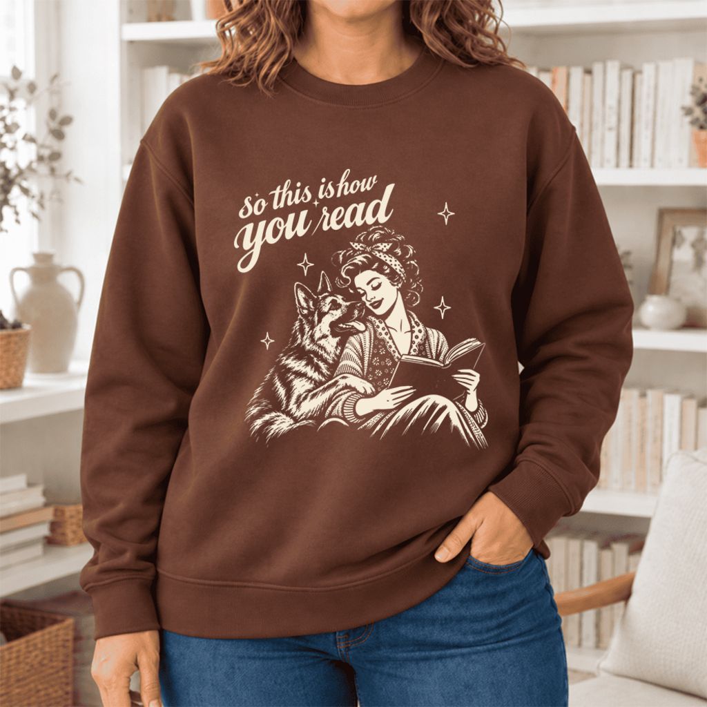 How You Read German Shepherd Softstyle Sweatshirt | Cozy Dog Mom Reader Gift Cocoa