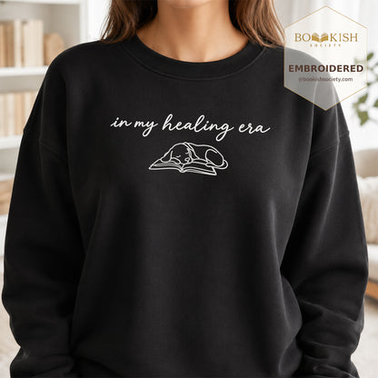In My Healing Era Embroidered Sweatshirt | Dog Lover & Reader Gift Black