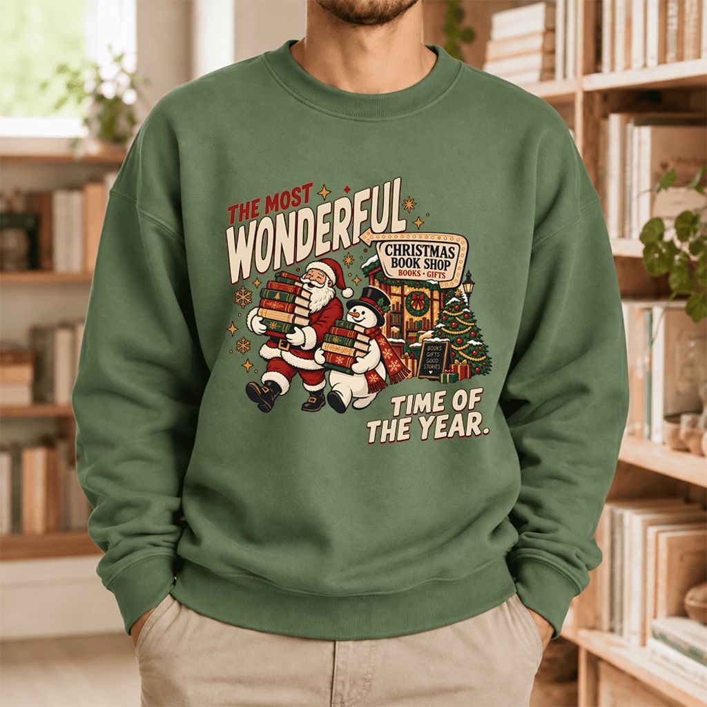 The Most Wonderful Time Softstyle Sweatshirt | Christmas Reader Gift Military Green