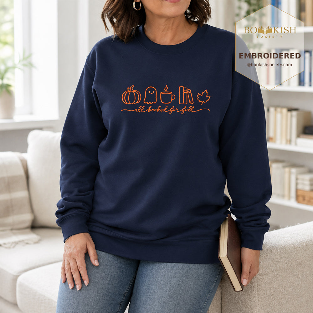 All Booked For Fall Embroidered Sweatshirt | Cozy Fall Reader Gift Navy