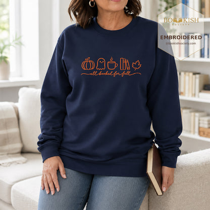 All Booked For Fall Embroidered Sweatshirt | Cozy Fall Reader Gift Navy