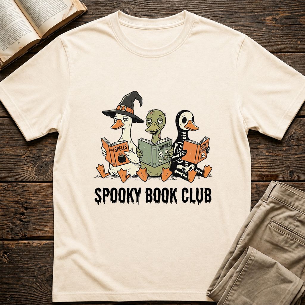 Spooky Book Club Printed T-Shirt | Halloween Book Lover Gift Natural