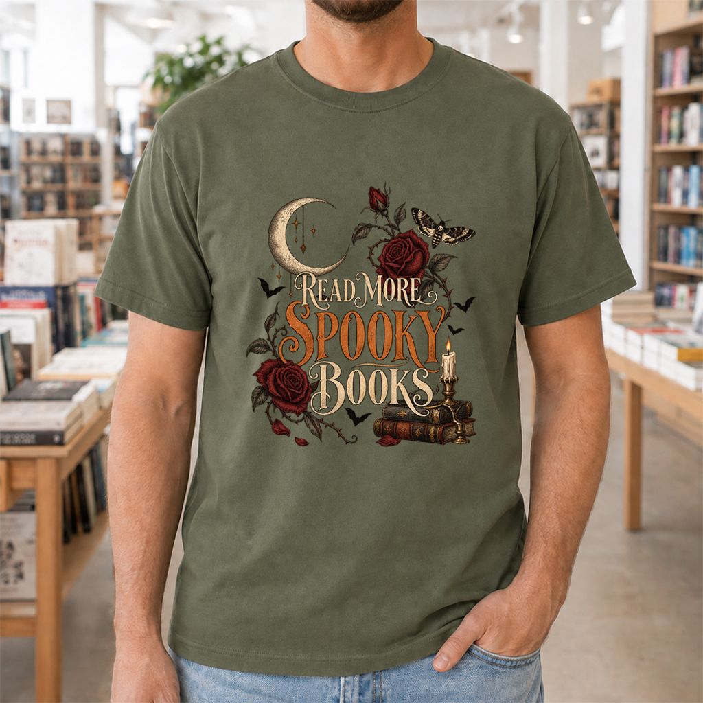 Read More Spooky Books Printed T-Shirt | Halloween Book Lover Gift Military Green