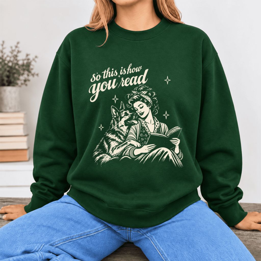 How You Read German Shepherd Softstyle Sweatshirt | Cozy Dog Mom Reader Gift Forest Green